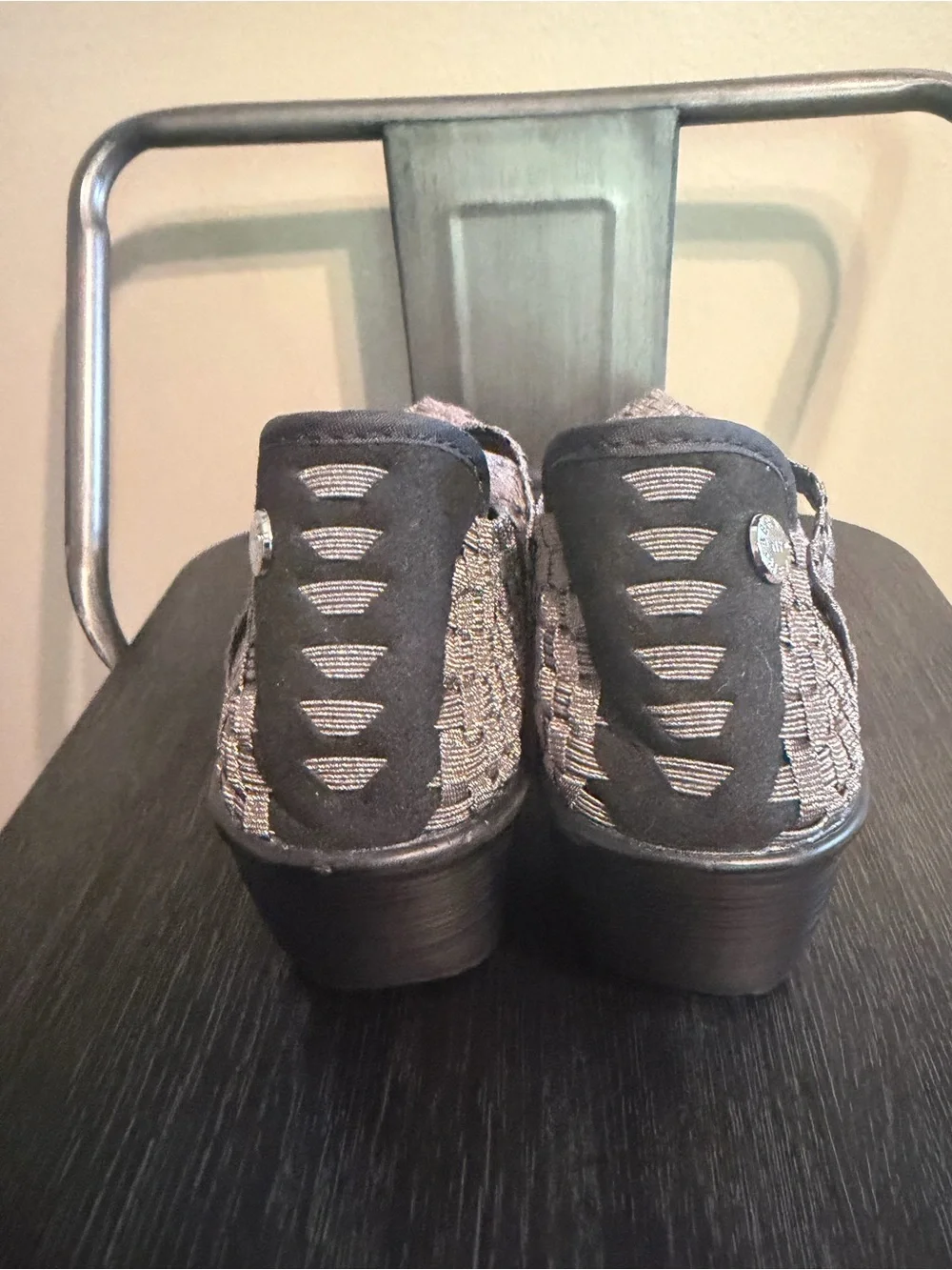 Bernie Mev Pewter Metallic Woven Mary Jane Wedge Shoes Size 38